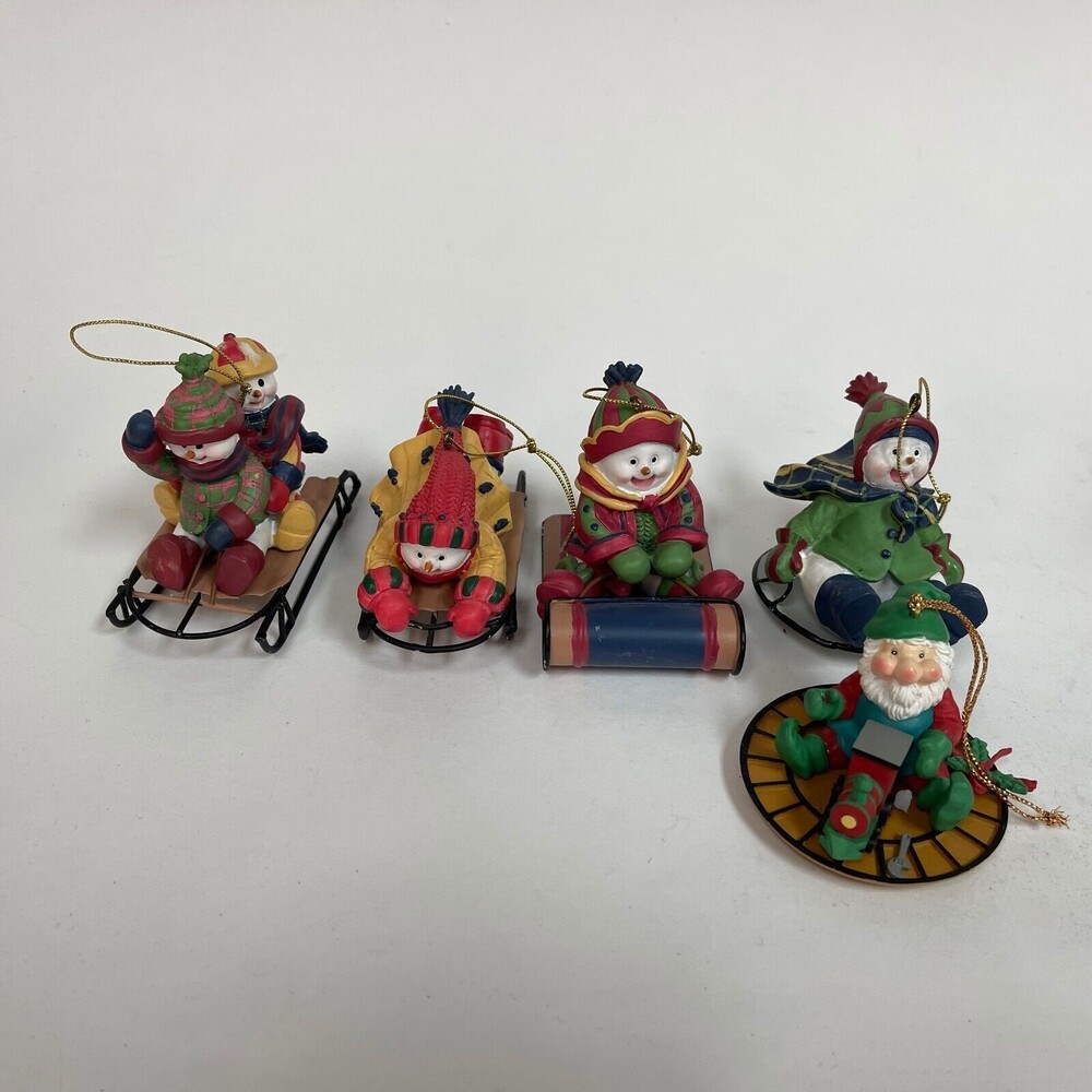 WMG Snowmen Sleds Snow Boarding Elf Christmas Tree Ornament Lot of 5
